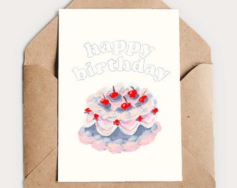 Mini Cake Birthday Card | A7 Small Greeting Card | 100% Recycled Card & Envelope | Hand Painted Gouache | Premium Thick Heavy Card Quality