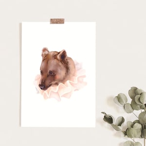 Clown Bear A6 Print Small Digital Illustration Neck Frill Ruff Ruffle Brown Teddy Bear Mini Wall Art Decor Cute Thick Paper Clowncore image 1