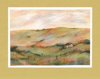 Gouache Countryside Landscape Postcard A6 Art Print | Mini Landscape Illustration | 4x6 Postcard Print | Gouache Painting | Wall Decor