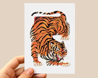 Tiger Big Cat Postcard A6 Art Print | Mini Tiger Illustration | 4x6 Postcard Print | Whimsical Design | Wall Decor