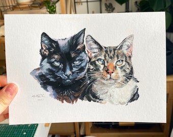 Custom Gouache Pet Portrait A7 / A6 / A5 | Hand Painted Gift | Personalised Beskpoke Pet Portrait Watercolour Painting | Cat/Dog/Small Mini