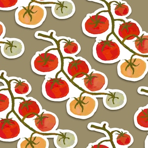 Sticker brillant de vigne de tomate cerise | Sticker tomate résistant aux éclaboussures pour bouteille d'eau, ordinateur portable, agenda | Sticker fille vigne tomate cerise
