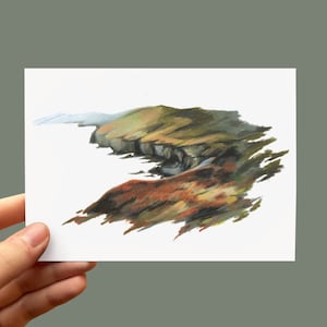 Carte postale de paysage de plage pastel à l'huile A6 A5 Impression d'art | Mini illustration de bord de mer | Impression de carte postale 4 x 6 | Oeuvre d'art au pastel à l'huile | Décoration murale