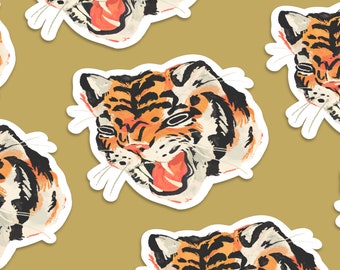 Tiger Glossy Sticker | Splashproof Sticker for Water Bottle, Flask, Laptop, Planner | Big Cat Decal Sticker