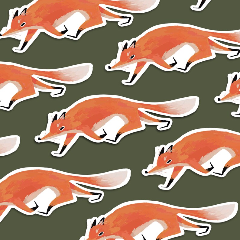May include: A repeating pattern of orange foxes running across a green background. The foxes are stylized and have a cartoonish appearance.