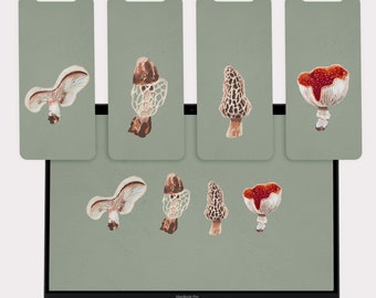 Illustrated Mushroom Wallpapers | iPhone Wallpaper, Mac Wallpaper, Macbook Wallpaper | Set of 4 Mobile Cellphone & 1 Desktop Background