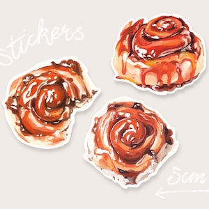 Conjunto de pegatinas Cinnabon de 3 / Lindas pegatinas de comida / Paquete de pegatinas de bollo de canela / Postre Roll Bullet Journalling Planner Calcomanía resistente al agua