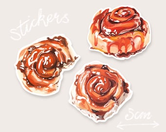 Cinnabon Sticker Set of 3 | Cute Food Stickers | Cinnamon Bun Sticker Pack | Dessert Roll Bullet Journalling Planner Decal Water Resistant