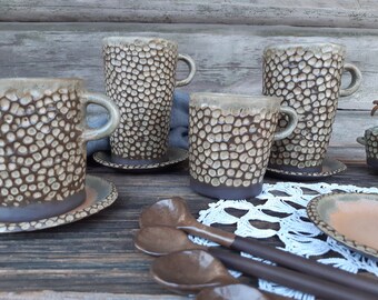 Black stoneware mugs' 'Black stone' ',textured, handmade