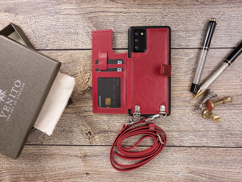 Burnt Red Note 20 Ultra Venito Fermo Premium Leather Crossbody Wallet Case for Samsung Galaxy Note 20