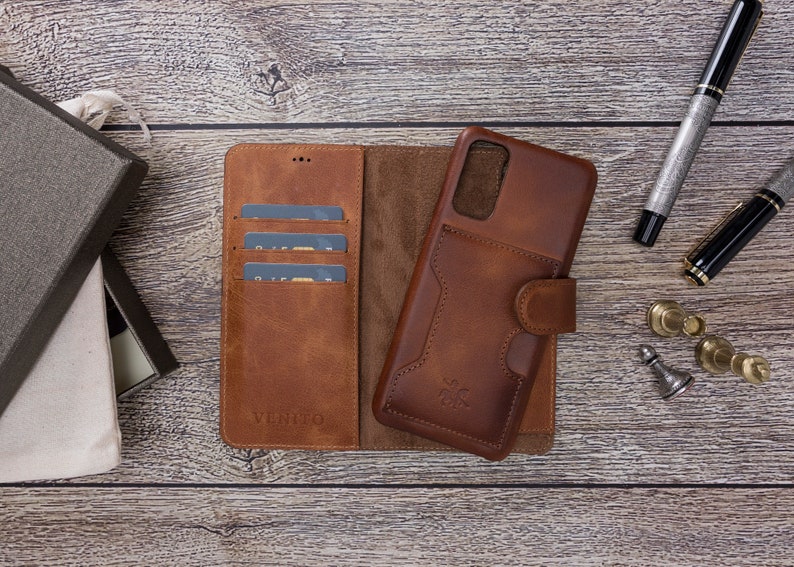 Venito Florence Leather Wallet Case for Galaxy S21 Plus S21 Ultra Note 20 Ultra S20 Plus S20 Ultra Note 10 Plus Note 9 Antique Brown