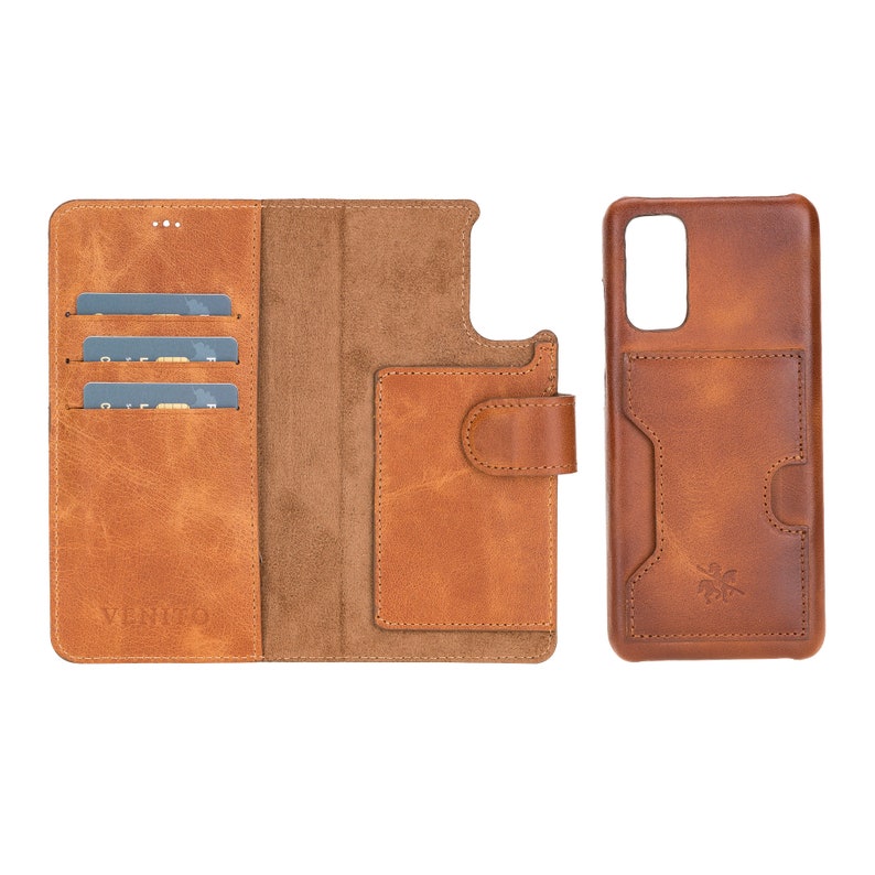 Venito Florence Leather Wallet Case for Galaxy S21 Plus S21 Ultra Note 20 Ultra S20 Plus S20 Ultra Note 10 Plus Note 9 Antique Brown