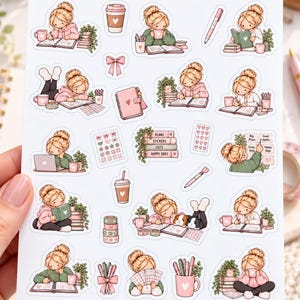 Little Kate Planner Time Stickers | Cute Planner Girl Stickers | Planning & Journaling Stickers | Bookish Stationery | A6 Sticker Sheet