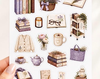 Bookish Soul Lavender Sticker Sheet | Cozy Book Lover Planner Stickers | Reading Journal Stickers | Lavender Aesthetic | Bookish Gift