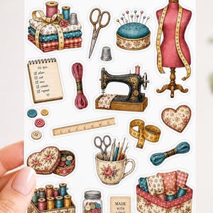 Sewing Sticker Sheet | Vintage Sewing Planner Stickers | Quilting Stickers | Dressmaker & Sewing Machine Stickers | Junk Journal Supplies