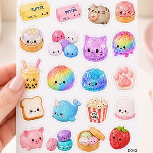 Naklejki sensoryczne Soul Squeezy Squishies | Kawaii naklejki sensoryczne | Urocze, miękkie naklejki do planera | Arkusz naklejek z brokatowymi dekoracjami