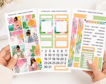 Rosa de Verão | A5 / Kit de Adesivos Semanais Hobonichi Cousin | Adesivos Coloridos para Agenda