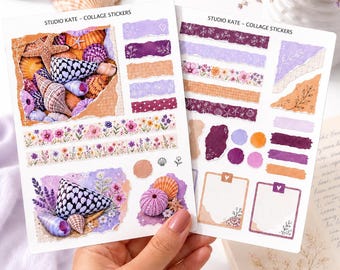 Sunset Shells Sticker Kit | Beach Planner Stickers | Bujo Collage Stickers | Journaling Scrapbook Ephemera