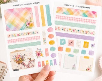Pastel & Plaid Sticker Kit | Colourful Planner Stickers | Bujo Collage Stickers | Journaling Scrapbook Ephemera