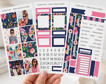 Butterfly Bouquet | A5 Planner / Hobonichi Cousin Weekly Sticker Kit | Navy Pink