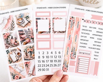 Blush Café | A5 Planner / Hobonichi Cousin Weekly Sticker Kit | Pink Parisian