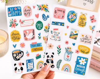 Cute Positivity Planner Stickers | Motivational Journal Sticker Pack | Floral Scrapbook Stickers | Kawaii Panda Stickers | Choose Joy Deco