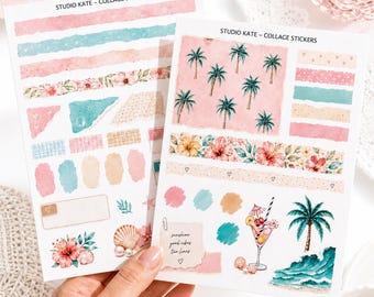 Sunshine & Seafoam Sticker Kit | Beach Planner Stickers | Bujo Collage Stickers | Journaling Scrapbook Ephemera