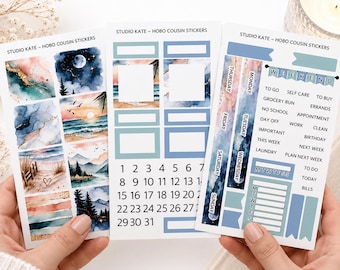 Starlit Shore | A5 Planner / Hobonichi Cousin Weekly Sticker Kit | Coastal Sunset