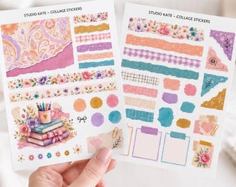 Meadow Notes Floral Planner Sticker Kit | Cottagecore Collage Stickers | Journaling Ephemera, Washi Strips & Decorative Planner Stickers