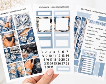 Denim & Diamonds | A5 Planner / Hobonichi Cousin Weekly Sticker Kit | Summer Bling