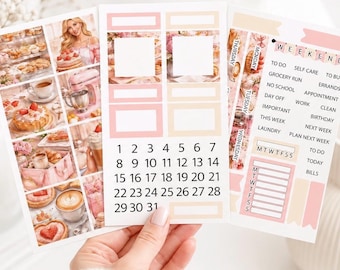 Pink Patisserie | A5 / Hobonichi Cousin Weekly Sticker Kit | Strawberry Bakery Planner Stickers