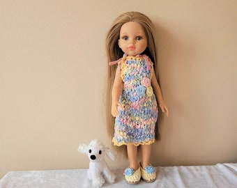 Handmade knitted dress and crochet shoes for famous Spanish 13 inch 34 cm doll