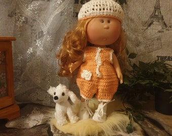 Mia doll crochet overall and hat, 30 cm doll handmade clothes, Mia doll fashion, Gift idea