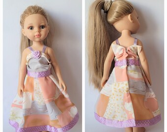 Long handmade fabric dress for 13 Inch (32 cm) doll