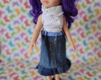 Saia jeans feita à mão para roupas de boneca de 13 polegadas e 32 cm