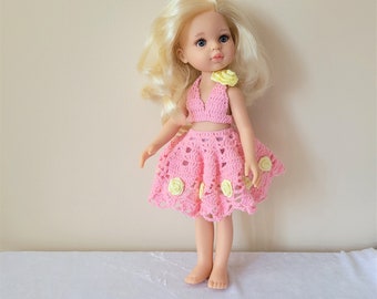 Pink crochet summer outfit set for Paola doll, Clothes for doll, Spanish doll clothes, Gift idea