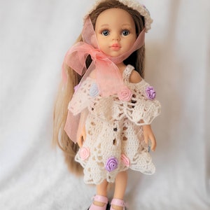 Handmade crochet long dress for Spanish 13 inch doll, Dress for doll