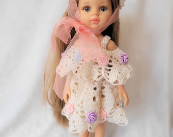 Handmade crochet long dress for Spanish 13 inch doll, Dress for doll