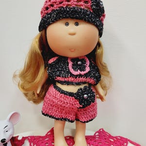 Conjunto de muñeca de crochet: Conjunto de moda hecho a mano para muñeca Mia de 30 cm