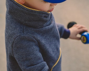 Pull à capuche enfants bleu-jaune pull garçon avec col tunnel et sac banane