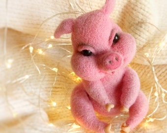 Needle felted pink pig, OOAK сute piglet, Easter gift for pig lovers