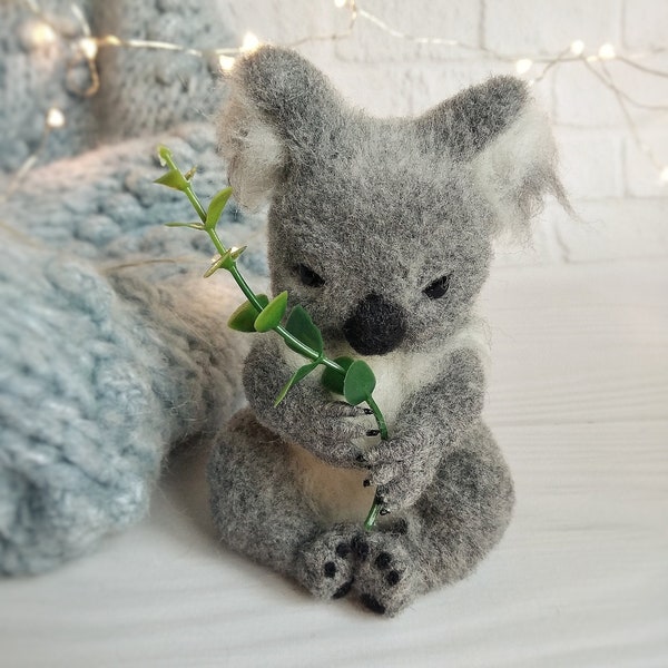 Stuffed felted  miniature koala doll as a perfect gift for  mother