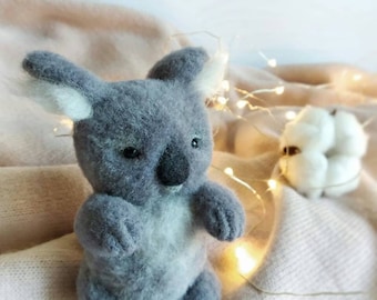 Grey needle felted koala as a perfect Father's Day gift, Woodland koala home decoration