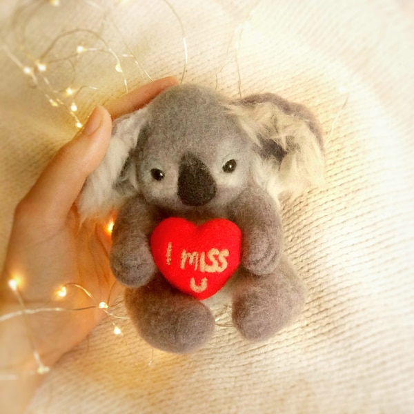 Realistic cute koala valentine as a perfect romantic girlfriend gift, OOAK koala doll with heart