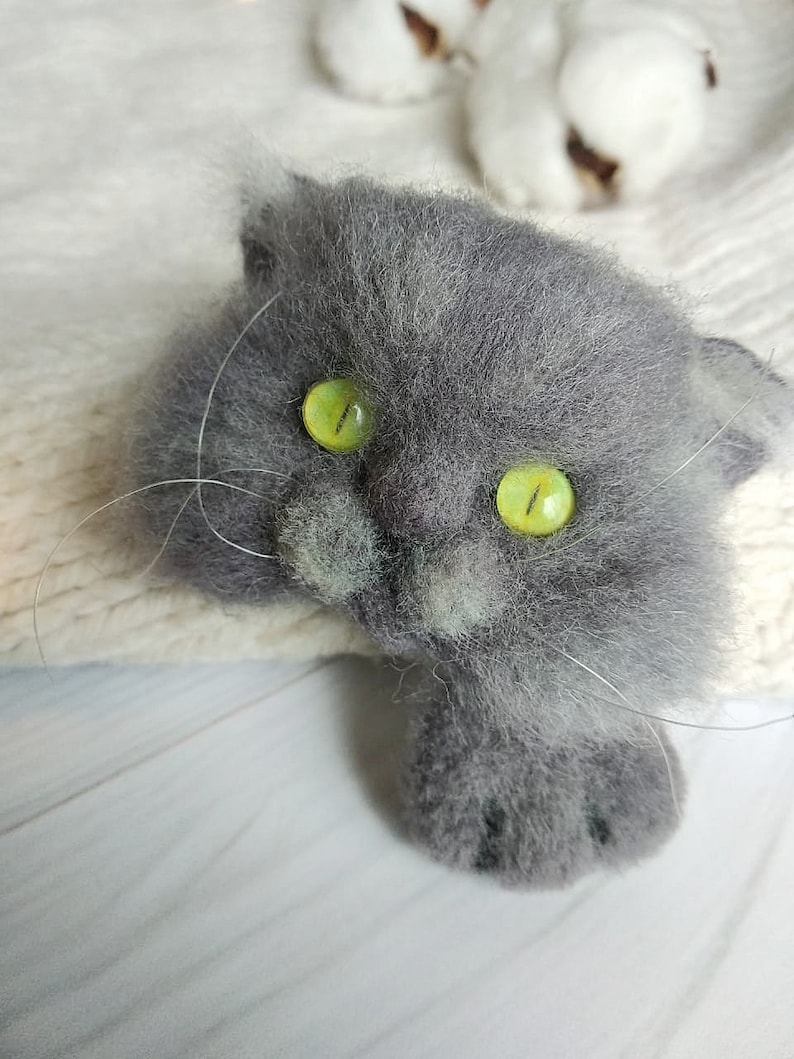Cute boho cat jewelry Grey cute felted cat brooch as a perfect birthday gift