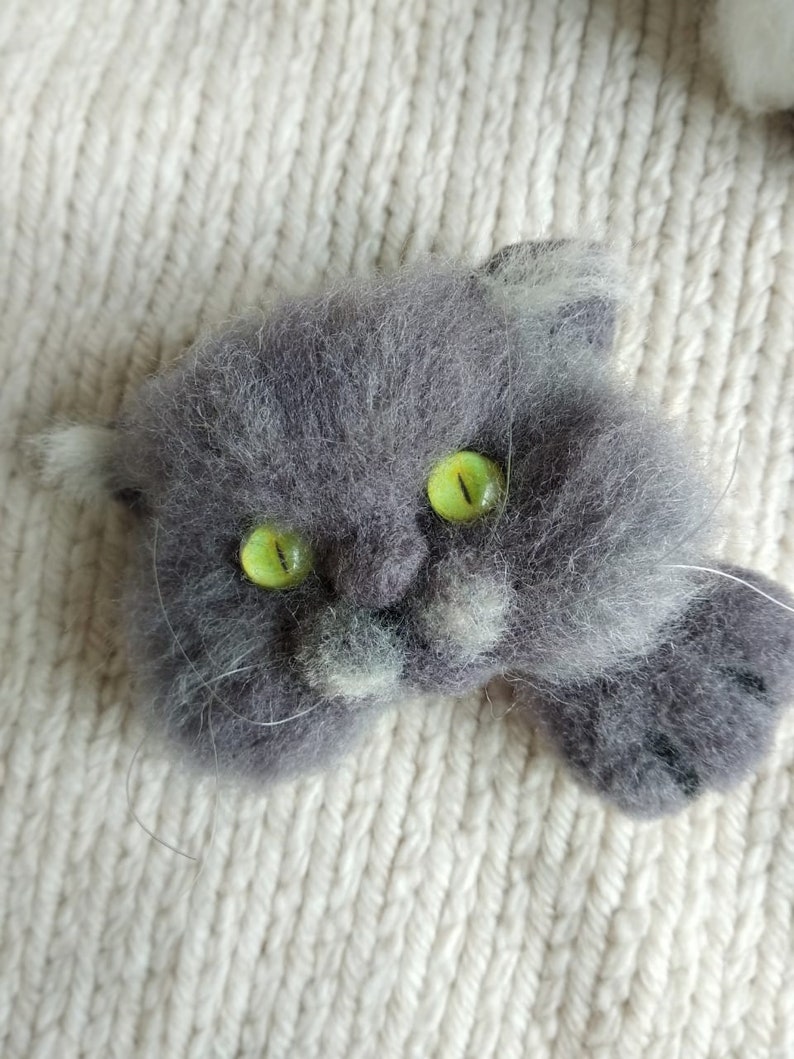 Cute boho cat jewelry Grey cute felted cat brooch as a perfect birthday gift