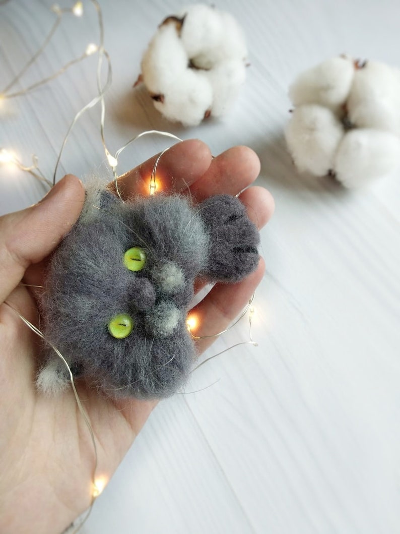 Cute boho cat jewelry Grey cute felted cat brooch as a perfect birthday gift
