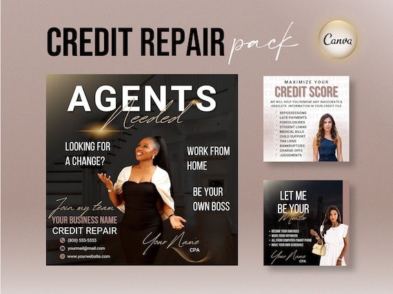 Credit Repair Flyers, 10 Posts Pack, Editable Canva Templates, Unique & Professional Design, Business marketing, Credit Instagram Templates