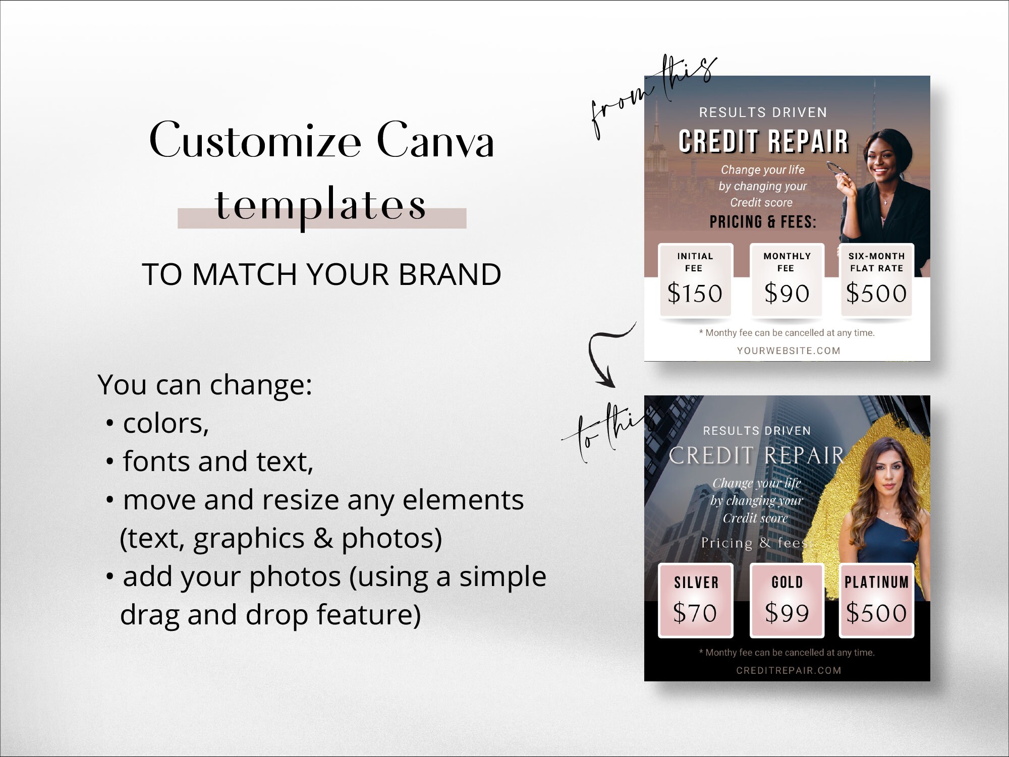 Credit Repair Flyers, 10 Posts Pack, Editable Canva Templates, Unique ...