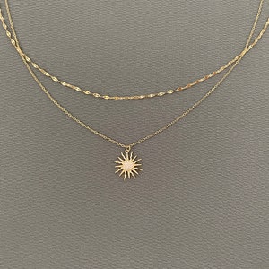 Layered Sun Necklace - Thin, Dainty, Delicate Non Tarnish Chains with a Sun, Sun Rays, Sunshine Pendant with CZ, Gift for Women, Adjustable